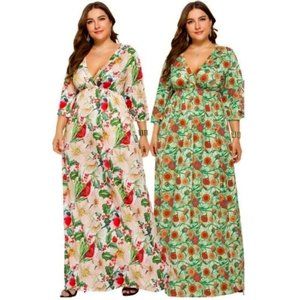 Plus Size Floral V-Neck Maxi Dress (Red Maxi)